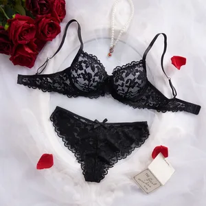 2026 Cross-Border New Arrival Sexy Lingerie Lace Print Pure Desire Sheer Passion Temptation Underwire Push-Up Bra Set