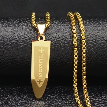 Fashion Jewelry Religious Jesus  Bullet Shaped Pendants Stainless Steel Choke Necklace For Men  Necklace