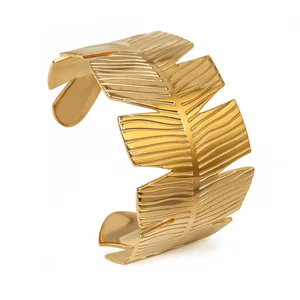 New Trendy Leaf Shape Stainless Steel Bangles Bracelet for Women Retro Bohemian Trend Exaggerated Metal Wrist Bracelets Jewelry