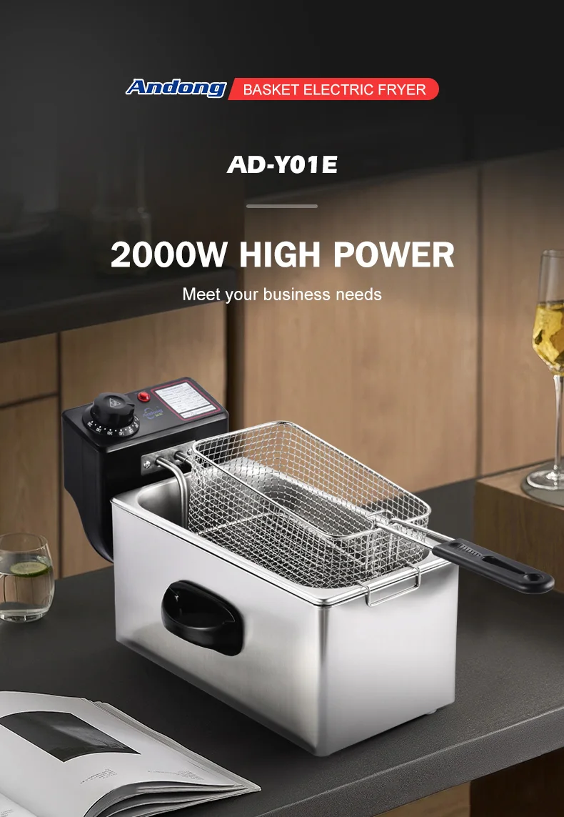 Andong Commercial Deep Fryer 2000w 4l Oil Capacity Rectangle Stainless