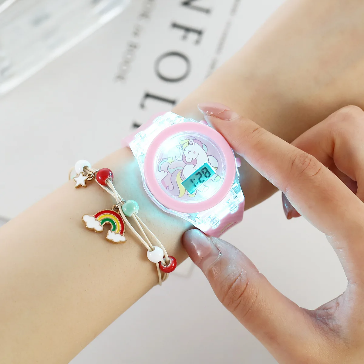 Luminous  Unicorn  Stars Rainbow Bracelet Watch Jewelry Set Best Gifts Sport Animal Shape  Cartoon Watches for Kids