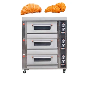 Commercial 3 Deck 6 Trays gas deck oven for bakery bread or cake with digital temperature display