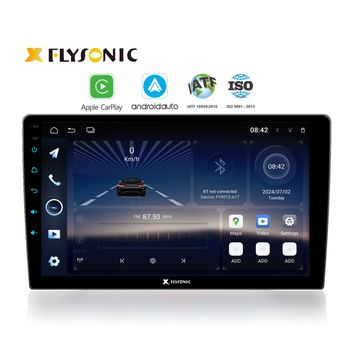 Flysonic Universal 2 Din 2K Screen Navigation Gps Multimedia Android Car Video Player Radio Stereo Audio System for Car