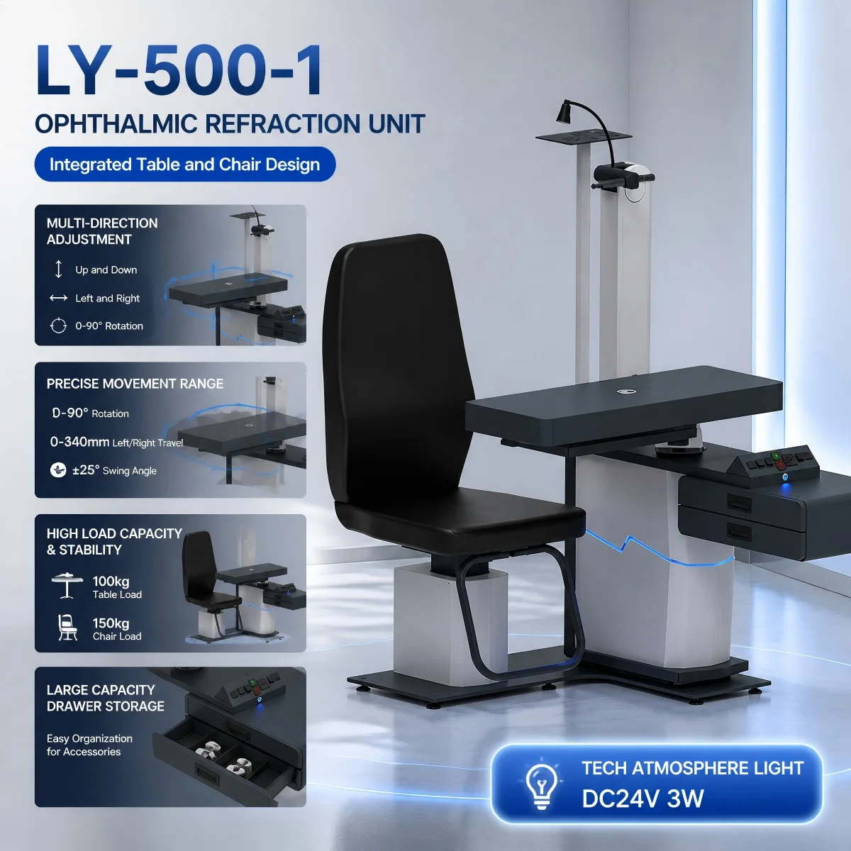 Best Quality Optometry Unit LY-500 Ophthalmic Refraction Unit Combined Table and Chair for Optical Shop on Sale