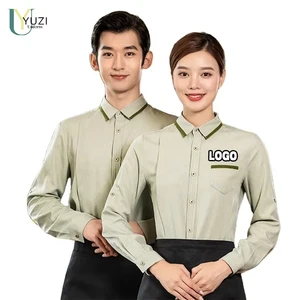 Waiter Waitress Staff Catering Hotel Restaurant Cafe logo Custom Workwear Long Sleeve Top Shirt Blouse Shirts Uniform Shirt