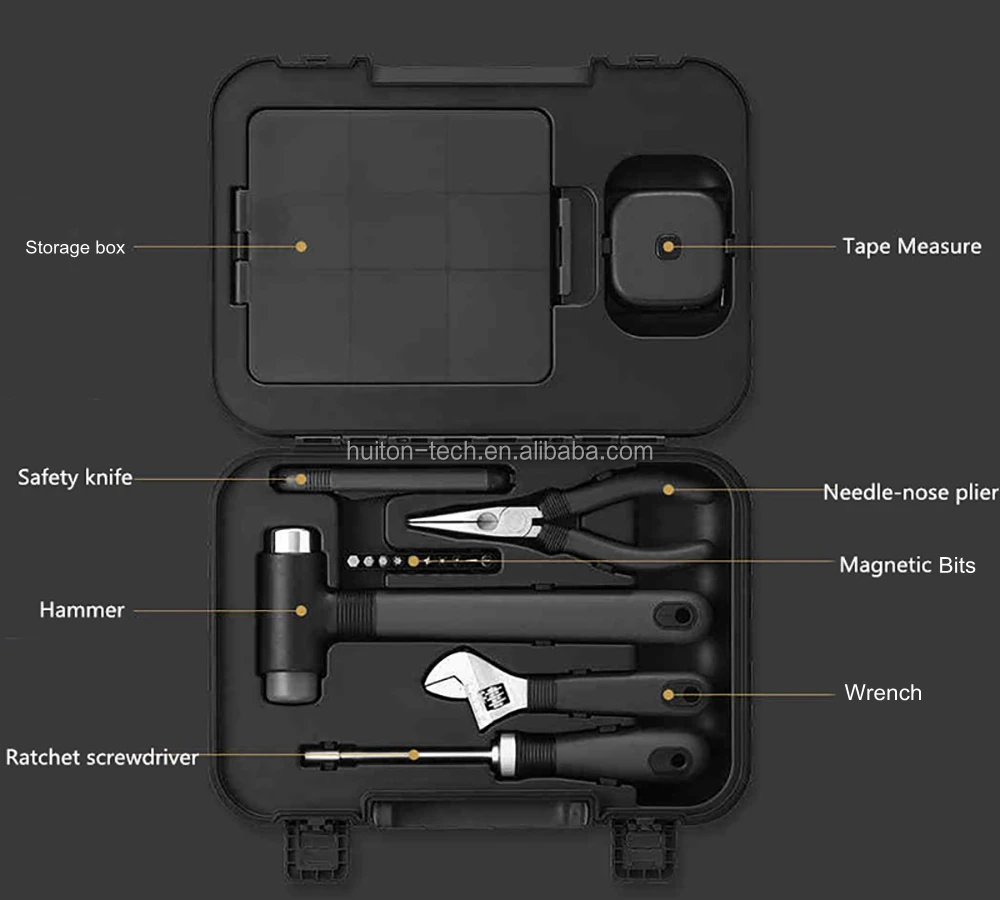 MIIIW DIY Tool Kit Toolbox General Household Hand Tool With Screwdriver Wrench Hammer Tape Plier Knife Repair Tools 16Pcs