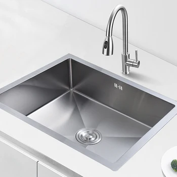 Stainless Steel Customize Handmade Kitchen Sink Top Mounted Brushed Square Single Bowl Sinks