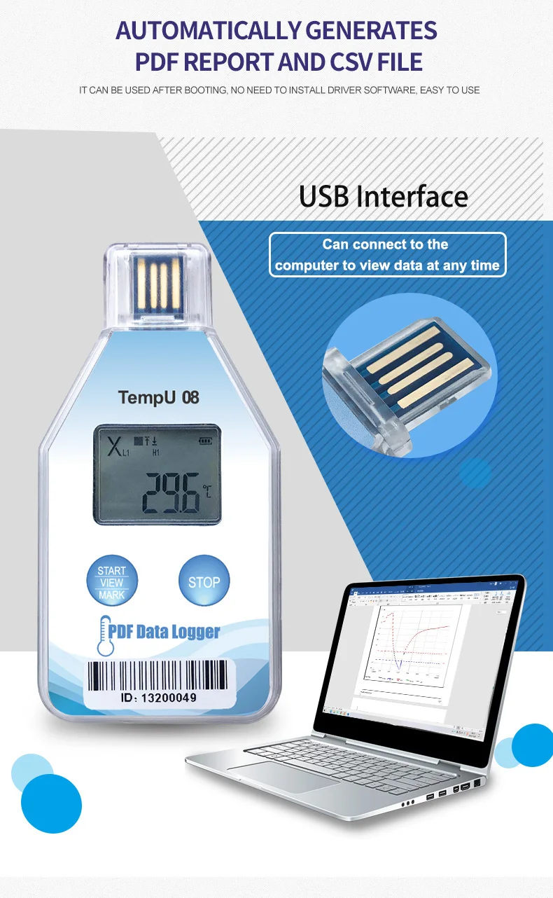 Universal Monitoring Device PDF Thermometer High Accuracy Temp Record USB Temperature Data Logger