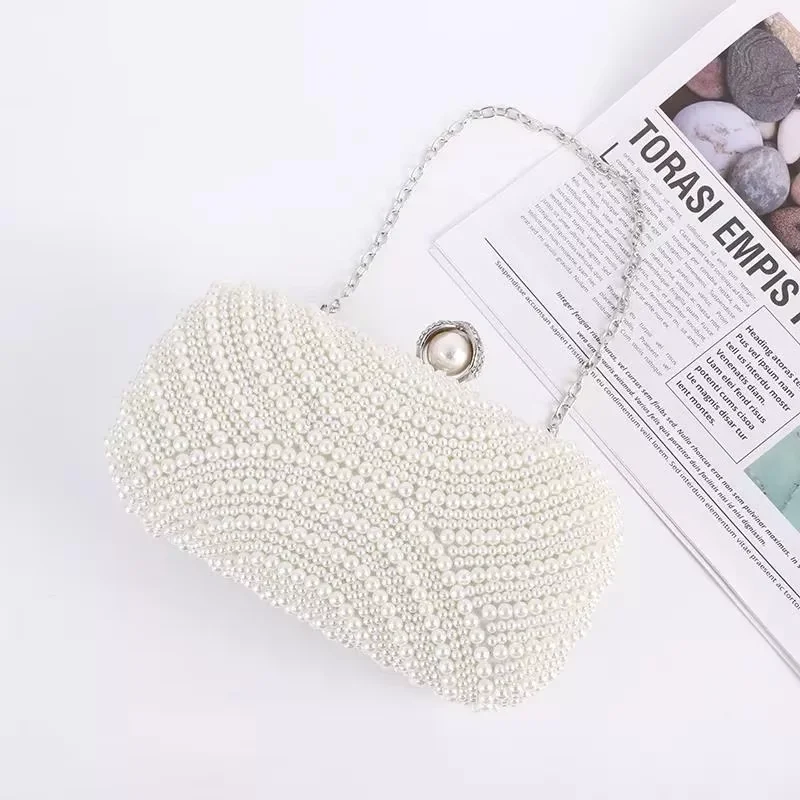 Women's Clutch Pouch with Pearl Pleated Design for Evening