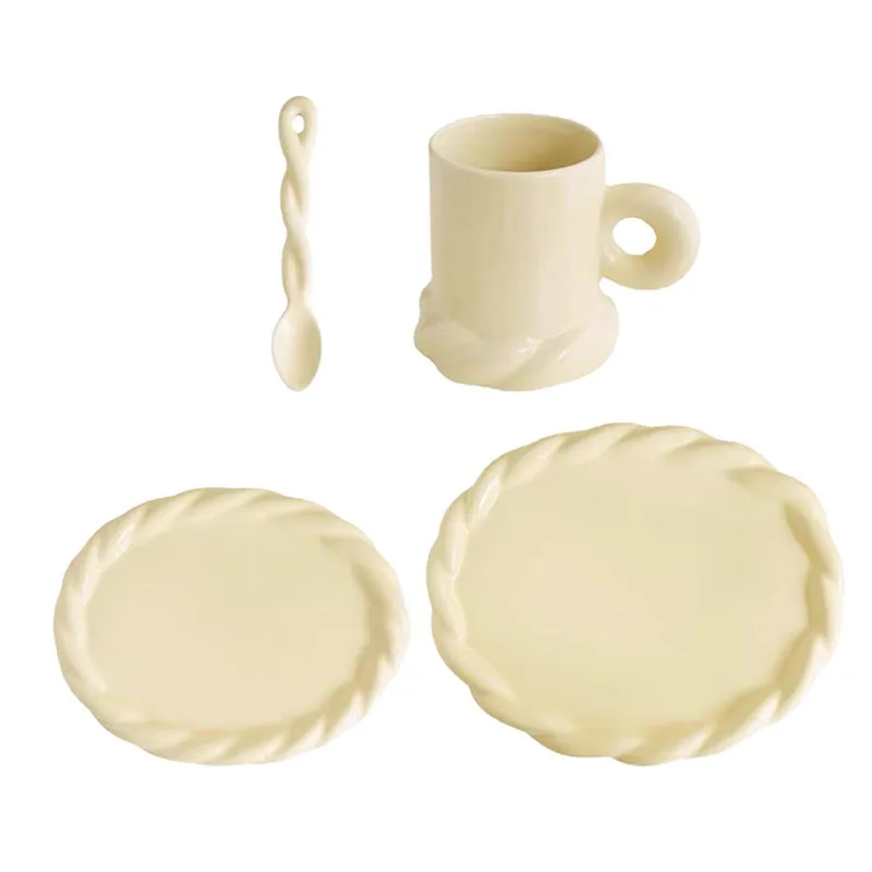 Korean Ins Simple Twist Solid Color Breakfast Milk Ceramic Mug Creative Western Food Fruit Plate Dessert Salad Tableware