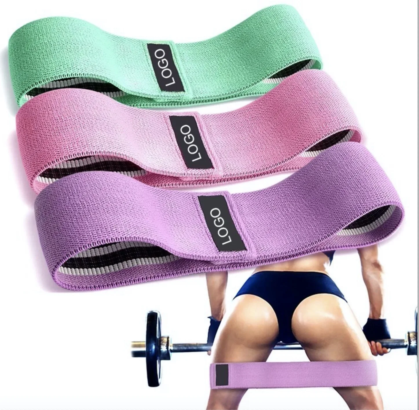 Low MOQ Factory Price Custom Color Logo Exercise Band Home Workout Gym Accessories  Fabric Glute Booty Resistance Bands Set