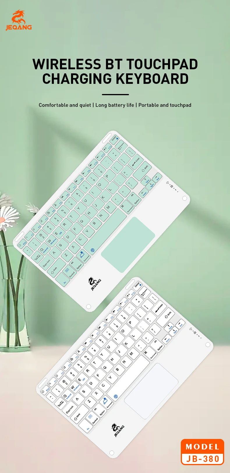 JEQANG JB-380 BT Keyboard with Touchpad Type C Charging Compatible with 3 Systems New Laptop Keyboard