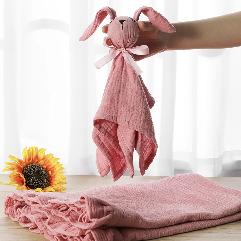 Personalized Newborn Pink Rabbit Soft Muslin Blanket Cotton Baby