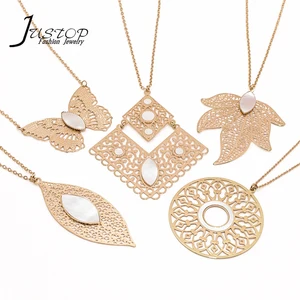 Shell Jewelry Hollow Gold Plated Big Geometric 55mm Layer Pendant Necklaces Long Bohemian Necklace