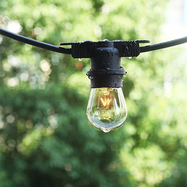 15m A60 LED Fixed Suspended Socket String Light E27 Waterproof LED Retro Edison Filament Bulb Outdoor Garden Garland Patio Party