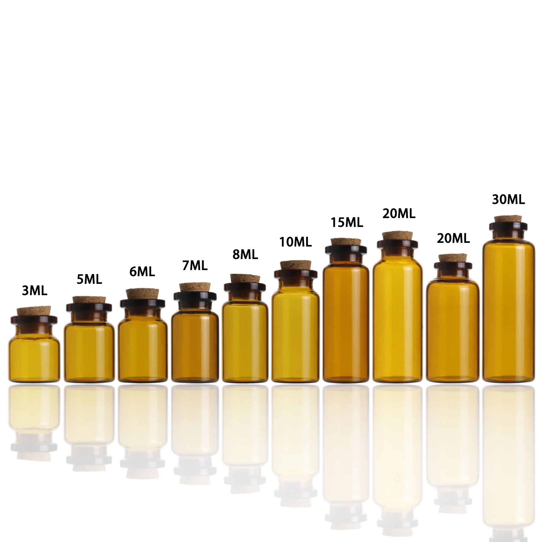 50pcs 5ml/6ml/8ml/10ml/12ml/15ml/20ml/25ml/30ml Glass Bottles with