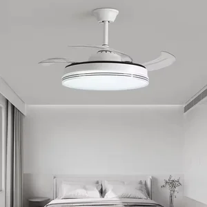 Modern Simple LED Ceiling Fan with Light for Bedroom and Living Room Retractable and Remote Controlled Iron Body