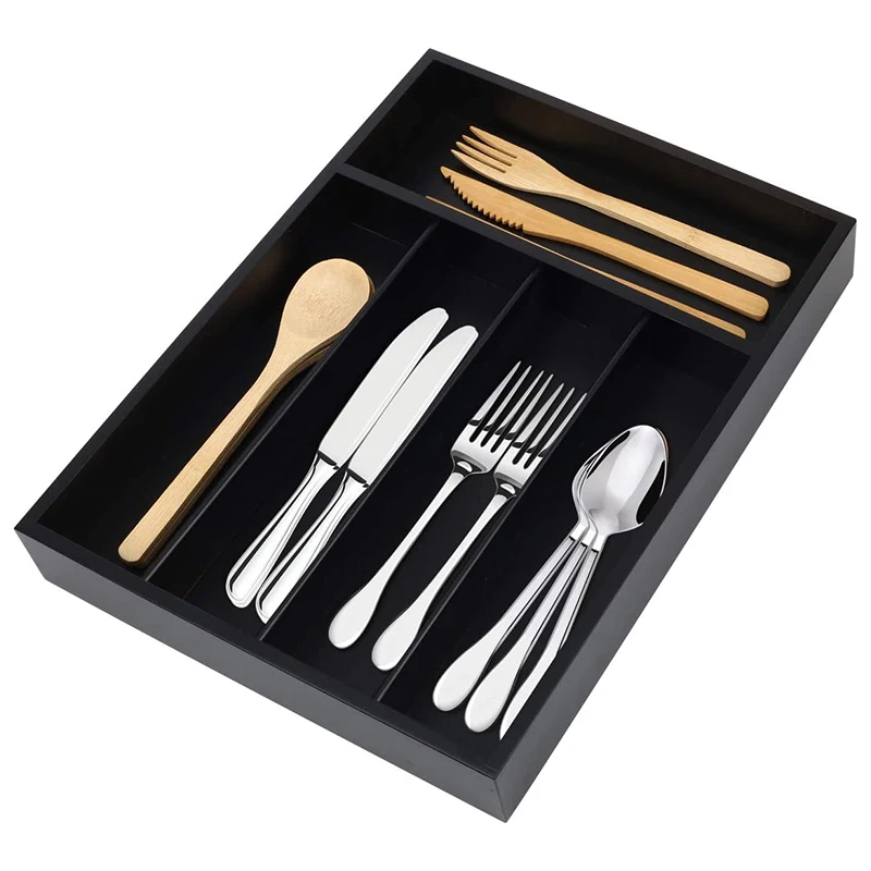Bamboo Kitchen Drawer Organizer Storage Box Wooden Utensil Holder Silverware Organizer and Cutlery Tray