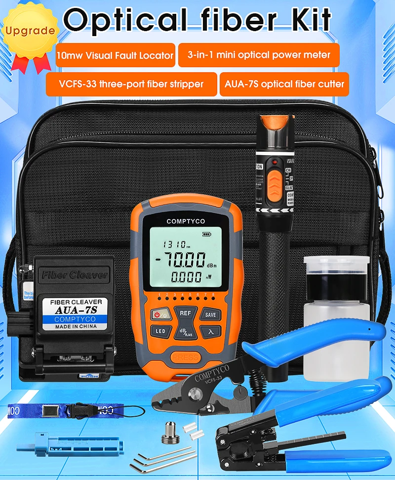 COMPTYCO AUA-M7 cable tool set Optical fiber cutter Optical power meter -70+~10dbm Visual fault locator Optical <a class='inkey' style='color:blue' href='https://www.comptyco88.com/fiber-tool-kit' target='_blank'>Fiber Tool Kit</a> supplier