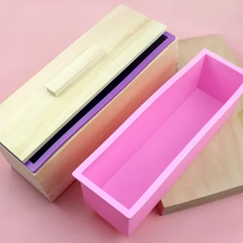 Wholesale Rectangle Silicone Making Soap Loaf Handmade Mold Silicone Soap Molds With Wooden Box