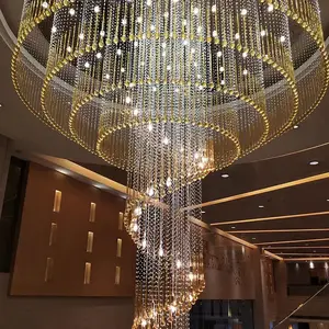 Custom Large Linear Lamp Lobby Villa Staircase K9 Crystal Raindrop Chandelier for Hotel Project
