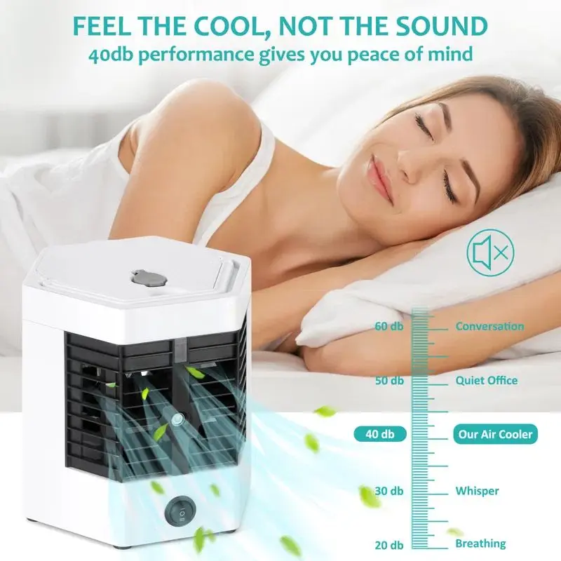 Small Desktop Table Quiet Portable Ac Mini Personal Space Air Cooler Fan with 7 Colors LED Light