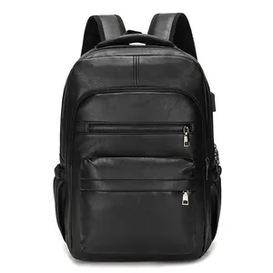 Waterproof Unisex Business Travel Laptop Backpack with PU Leather Polyester Lining USB Charging Port 20-39L Capacity