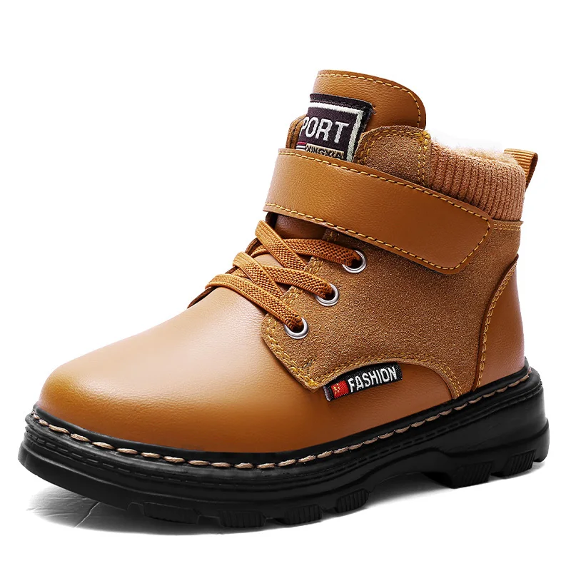 Теплые зимние кожаные ботинки для мальчиков и девочек, Скандинавская уличная хлопковая обувь для детей и взрослых, осенне-зимние ботинки