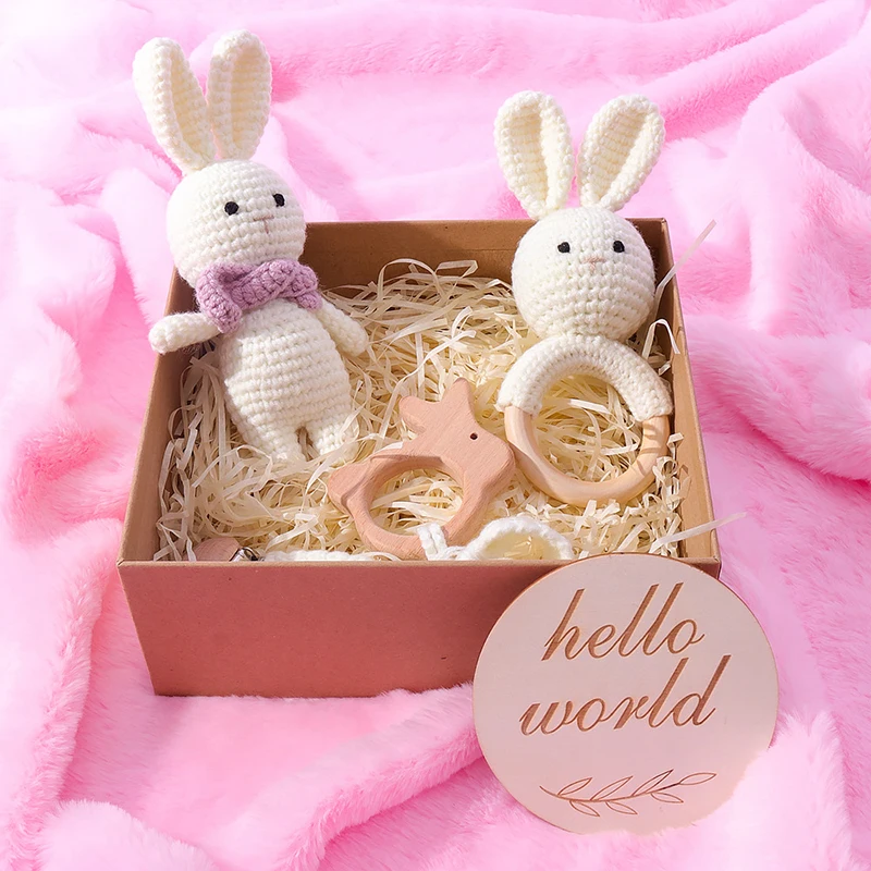 Wholesale Knitted Cute Baby Comfort Doll Rabbit Crochet Animal Toys Handmade Bunny Plush Toys