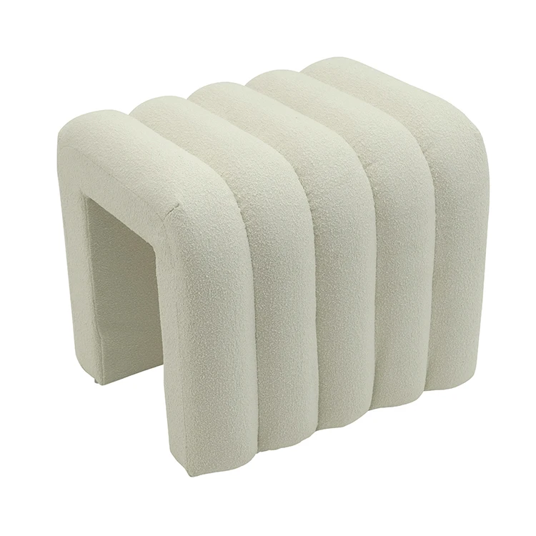 Modern Square Stool Fabric Boucle Decorative Ottoman Simple Rectangle Teddy Tool for Bedroom