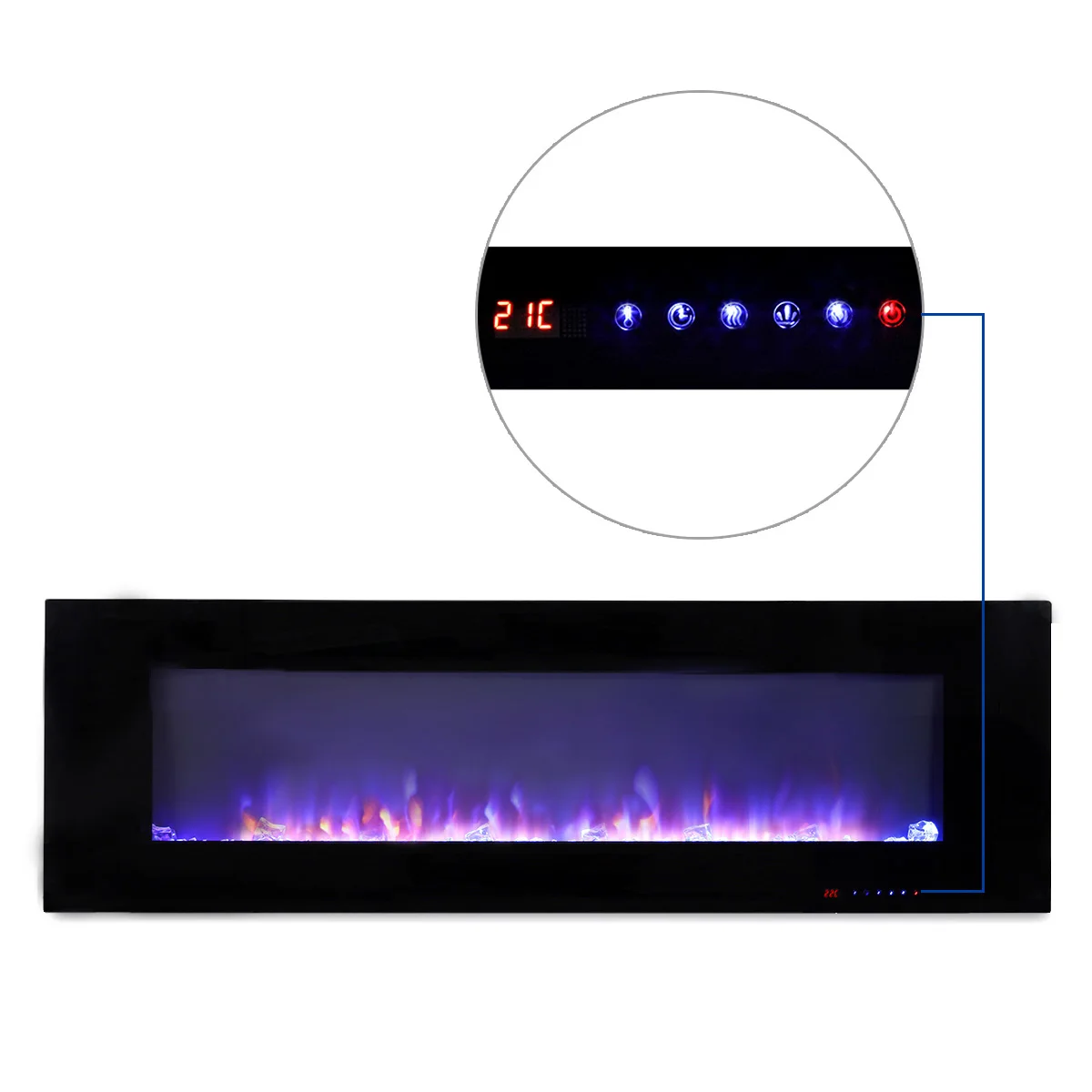 Luxstar Indoor 60 Inch Wall Mounted Not For Recessed Black Electric Fireplace Heaters 1500W Remote Control Decor LED Real Flame