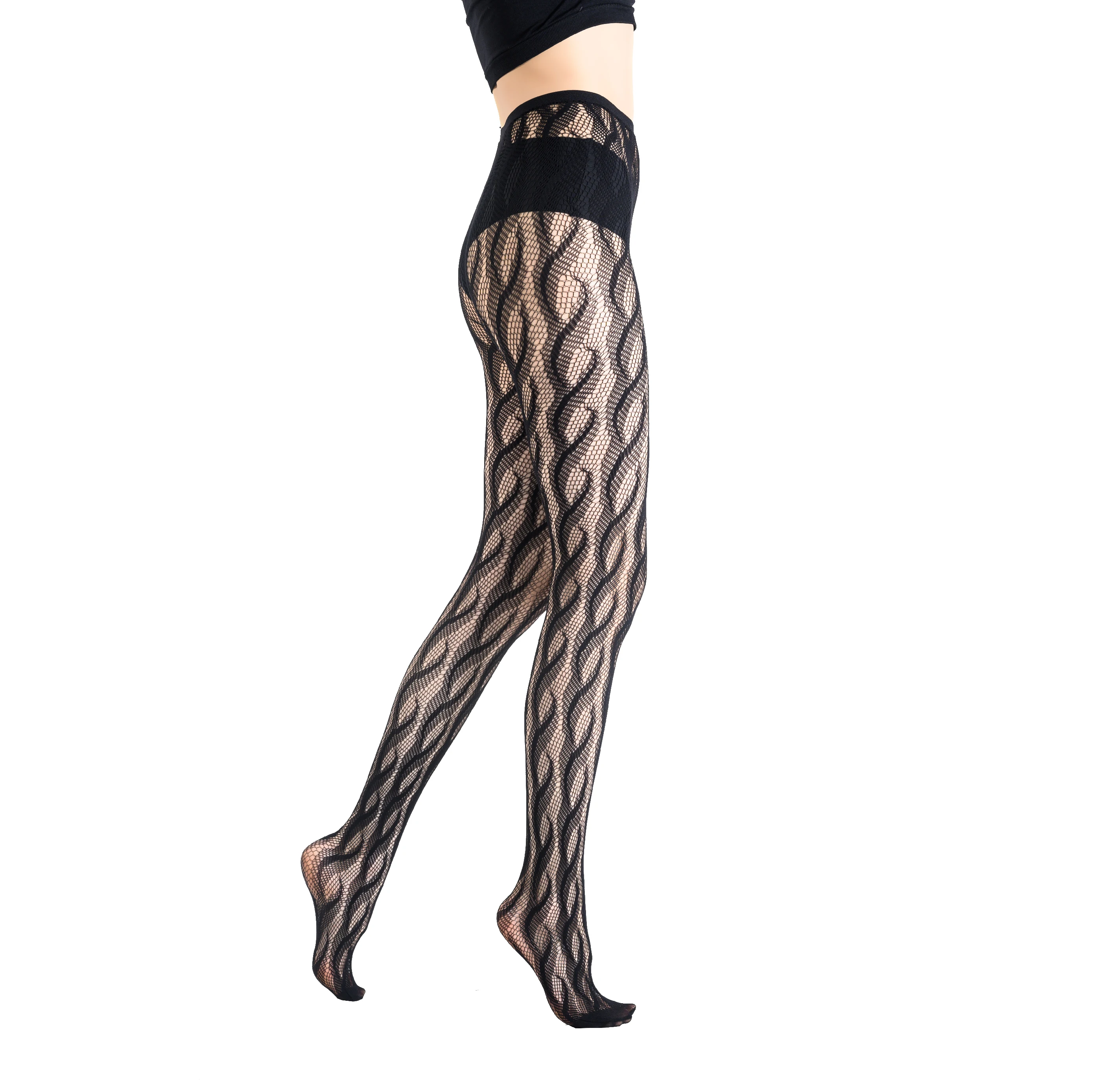 Wholesale Black Jacquard Tall Asian Girls Transparent Sexy Fishnet Stocking