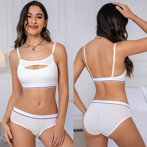 OEM Factory Wholesales Women's Sports Bra Set 100% Cotton Comfortable and Shock-Absorbent Briefs with Seamless Logo on Waist