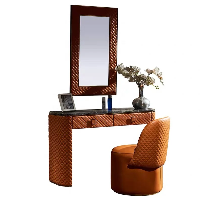 New Design Luxury Leather Gold Dresser Set Dresser with Mirror Furniture  Make up Dresser