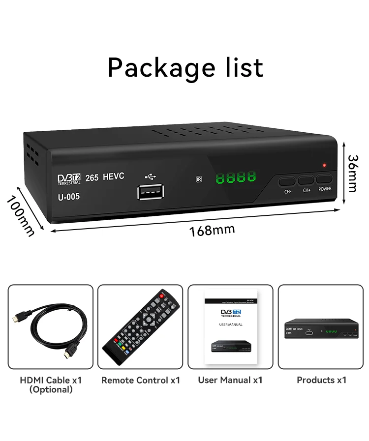 1080p Volledige Hd Dvb T2 H265 Digitale Tvontvanger Dvbt2 C Hevc H265