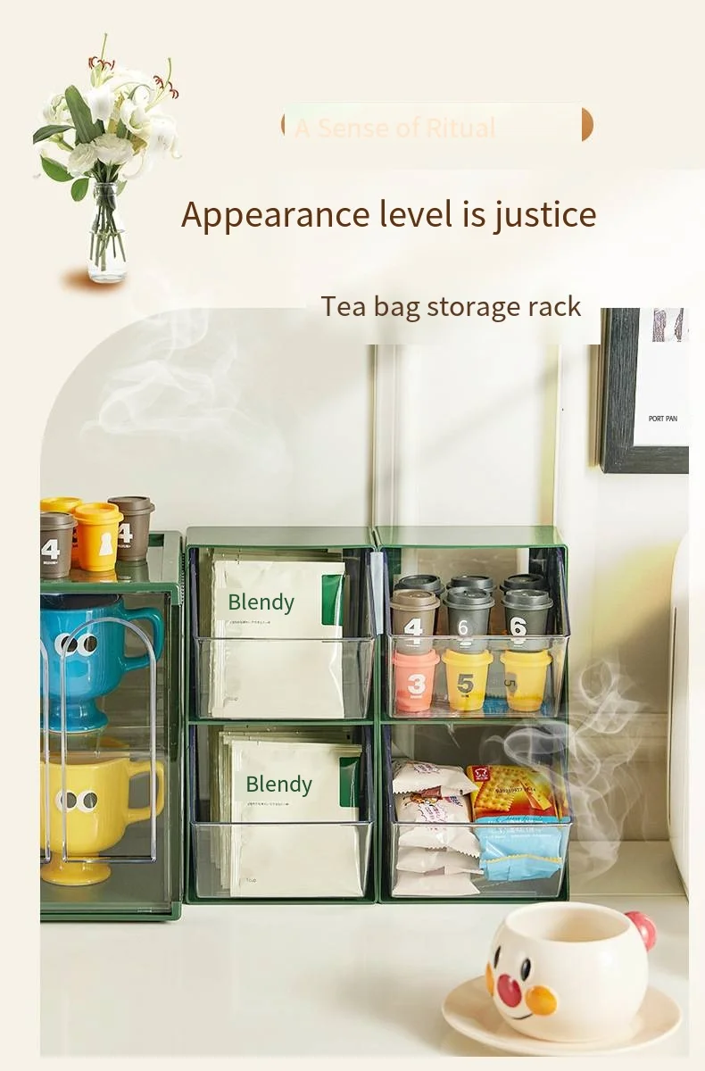 Tea bag storage box Tea capsule Coffee Office acrylic Desktop storage box Cosmetic storage rack details