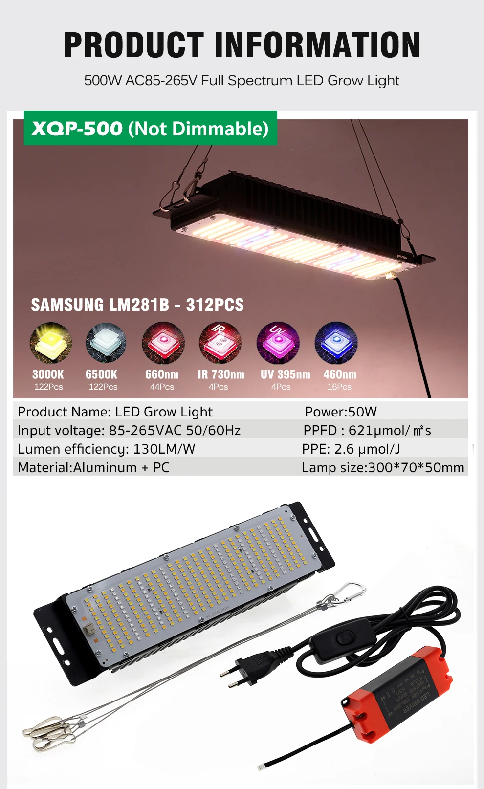 50W Full Spectrum LED Grow Light Phyto Lamp LM301B Diode Plant Grow ...