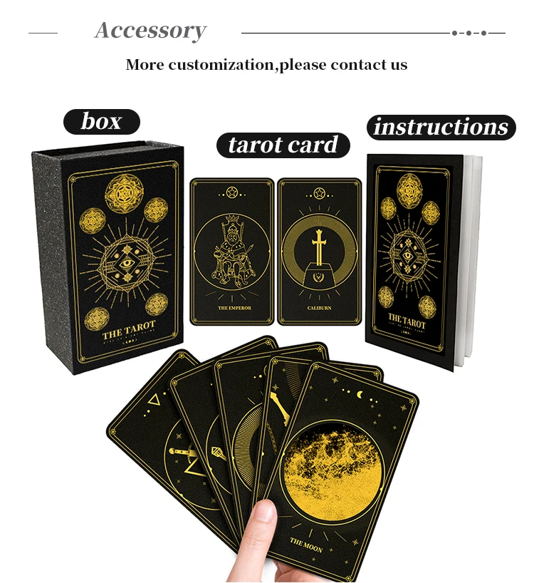 Custom Printing With Manual Book Tarot Card Deck Gold Foil Black Full