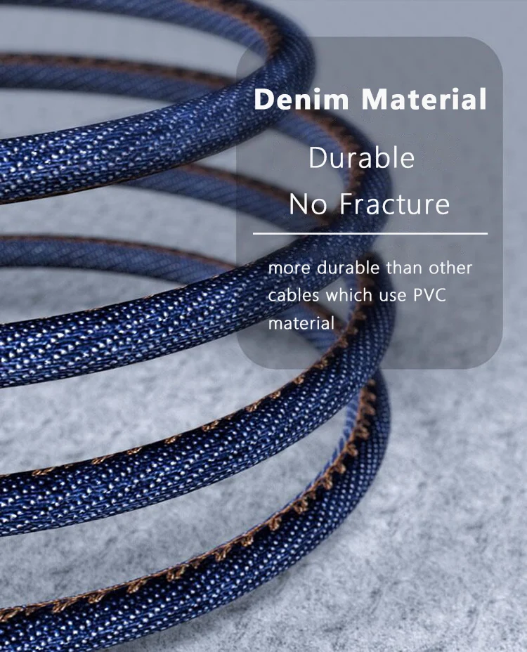 Wholesale 1m 2m Denim USB Cable Fast Charging Cable For Iphone Micro Type C - ANKUX.COM