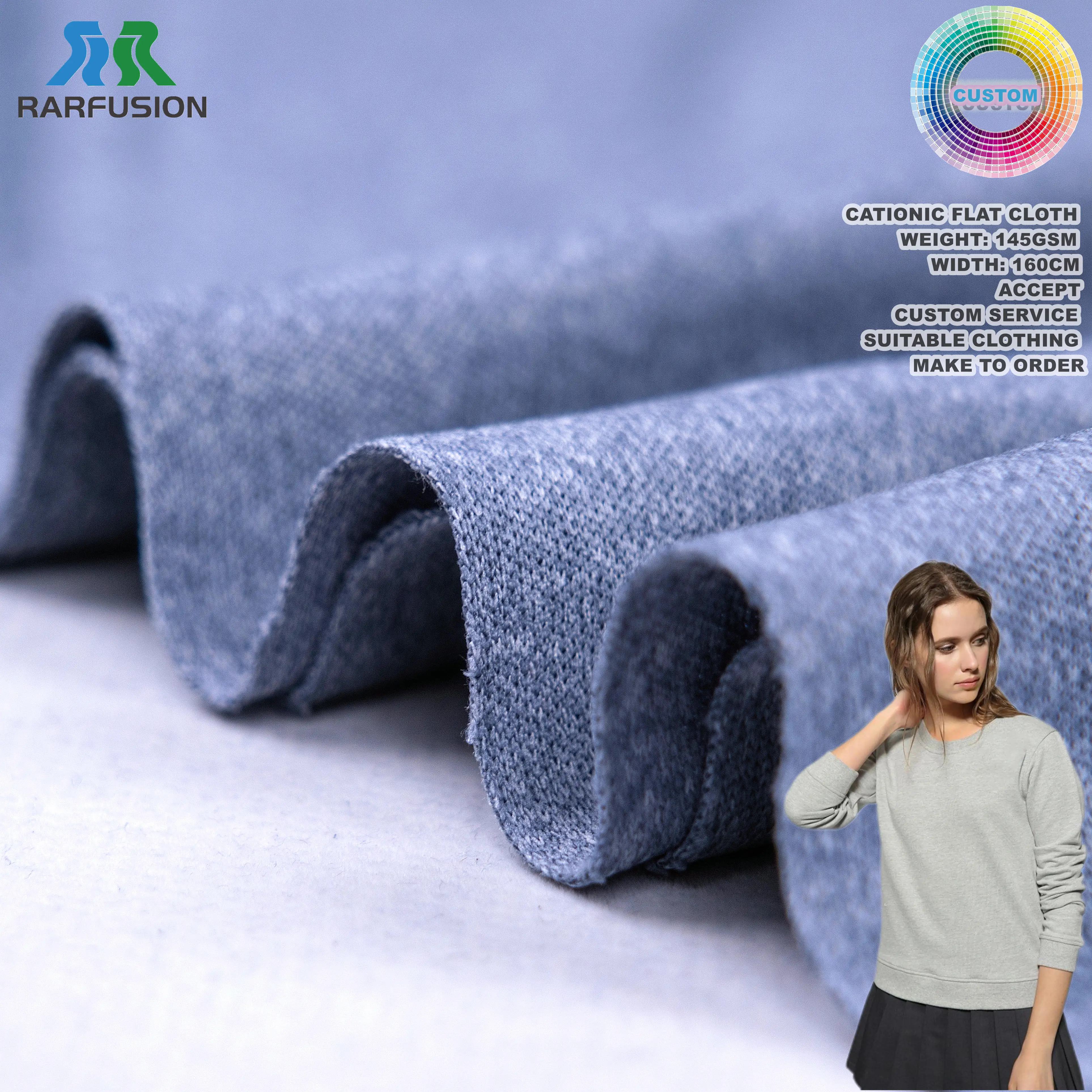 Wholesale Polyester 145g Double-Sided Knitted Sports Jersey T-Shirt Fabric Recycled Polyester Cationic Flat Fabric for Hoodie