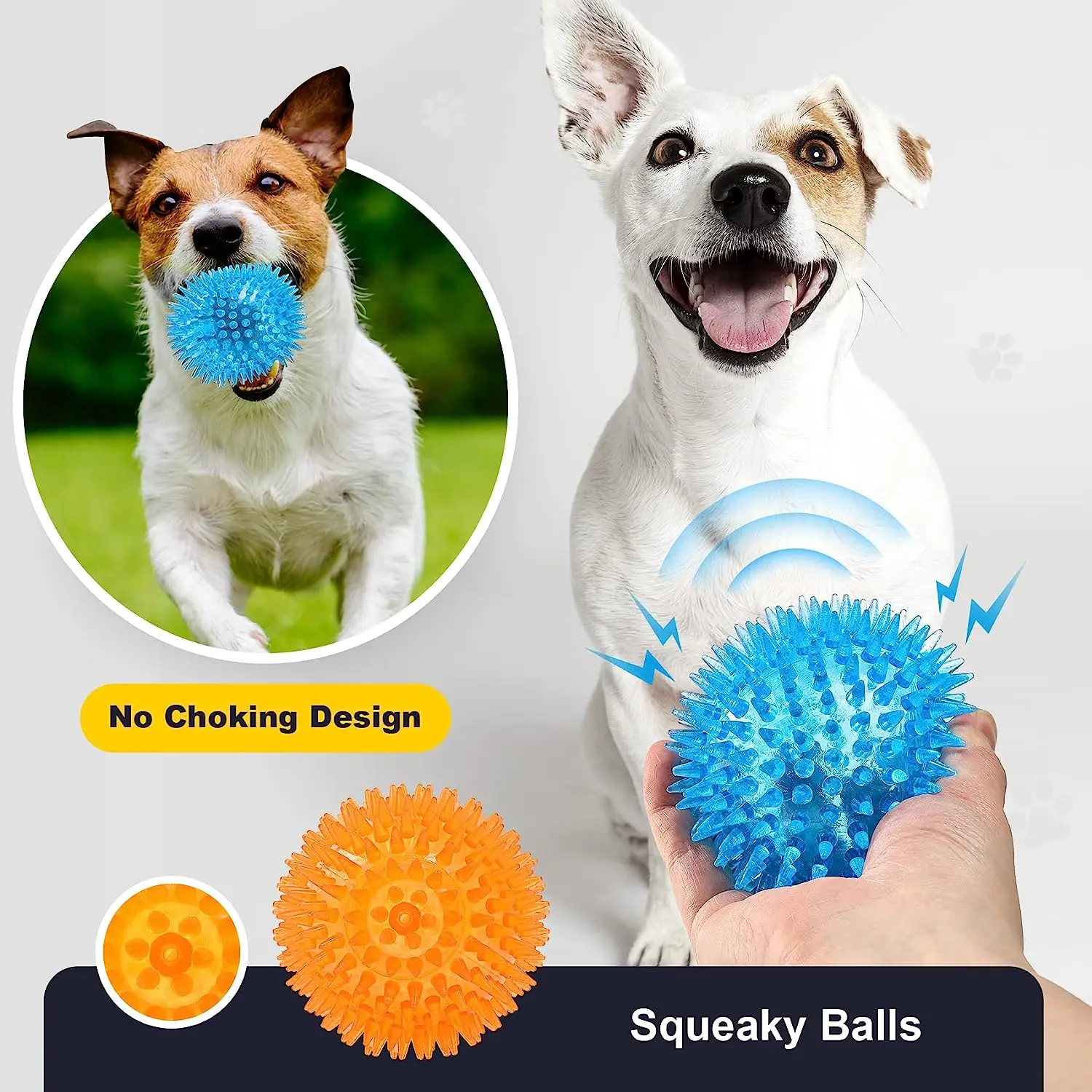 Squeaky Fetch Spike Balls TPR Toys for Pet Small Dogs Puppy Rubber Bright Color Chew Teething Toys