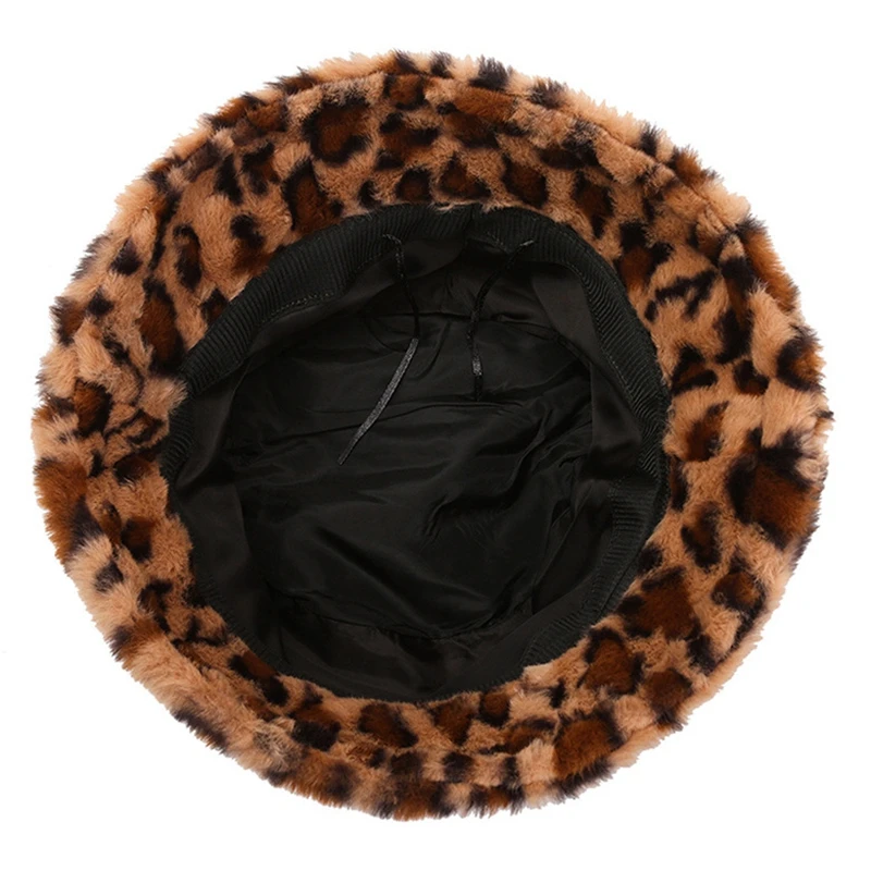 Wholesales Fluffy Warm Winter Fuzzy Bucket Hat Leopard Faux  display picture 3