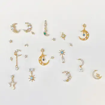 Wholesale INS stars moon earring sets CZ crystal copper 18K gold plated stud earring sets huggie ear clip jewelry set