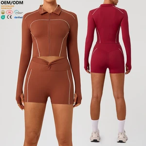 XW-YW588 Top Selling Women Long Sleeve Sports Breathable Thumbhole Zip up Gym Clothing Workout Slimming Fitness Yoga Jacket