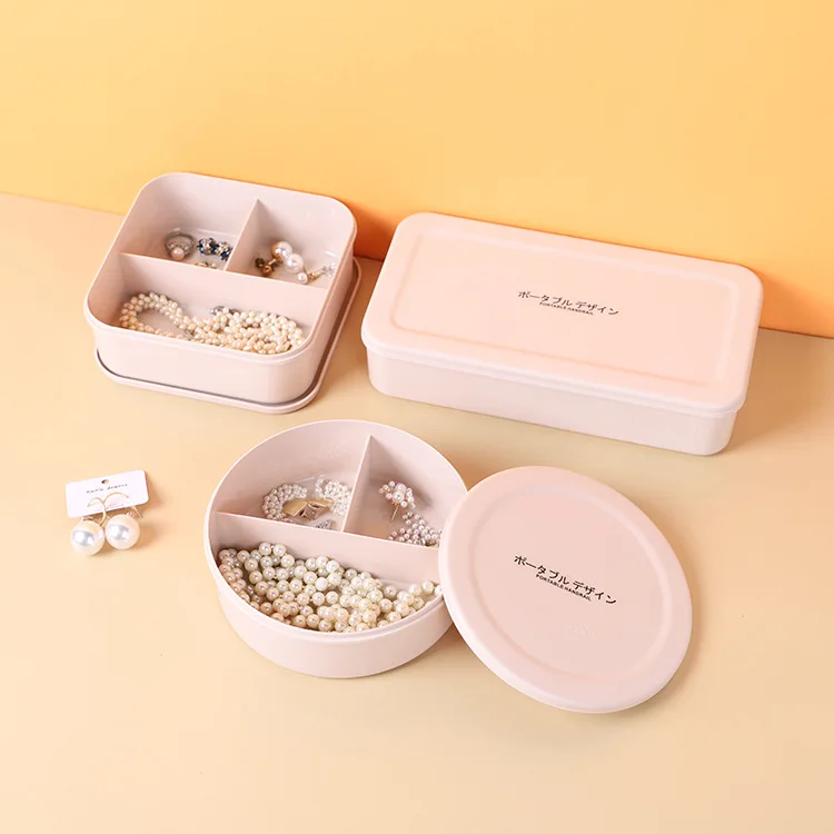 Portable Ring Earring Ear Stud Necklace Storage Box With Compartment Plastic Travel Jewelry Case Organizer