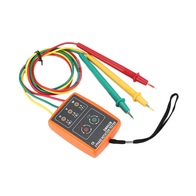 New SM852B 3 Phase Rotation Tester Digital Phase Indicator Detector LED Buzzer Phase Sequence Meter Voltage Tester 60V~600V AC