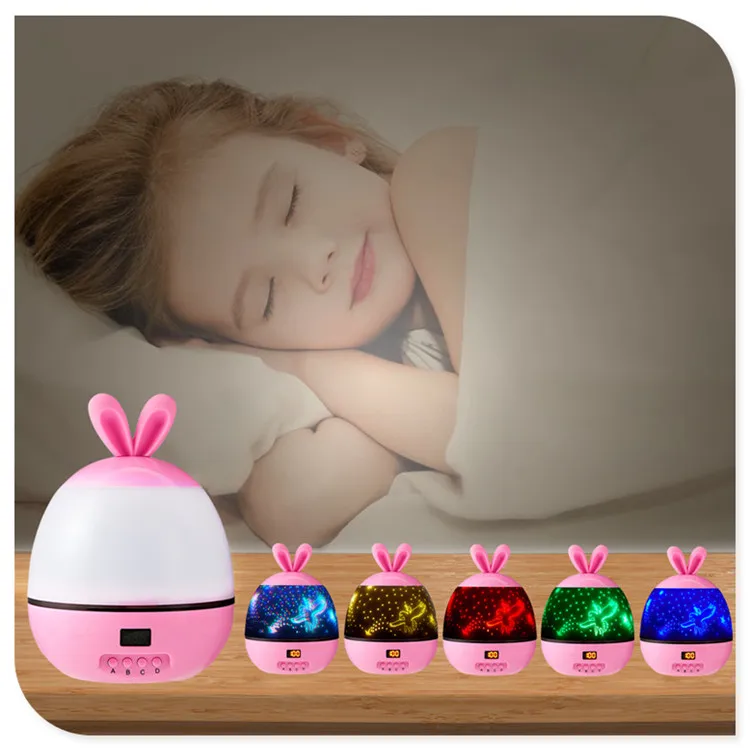 Fluorescent Rabbit Timing Starry Projection Lamp Rotating Led Starry New and Strange Christmas Atmosphere Night Light