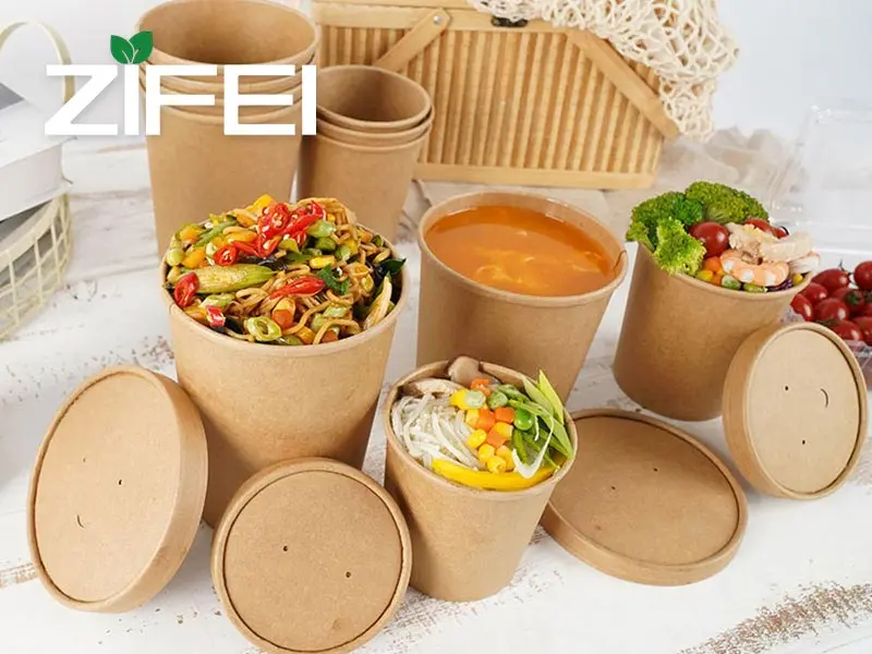 Disposable 36oz 1100ml Hot Paper Soup Bowls With Lids Food Container  Customized Logo