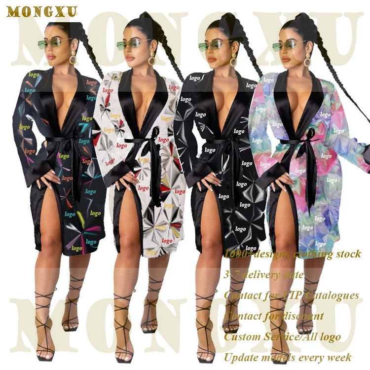 MONGXU 2021 Custom Personalized Silk Kimono Robe Women Sexy Satin Sleepwear  Designer Print Party Robes