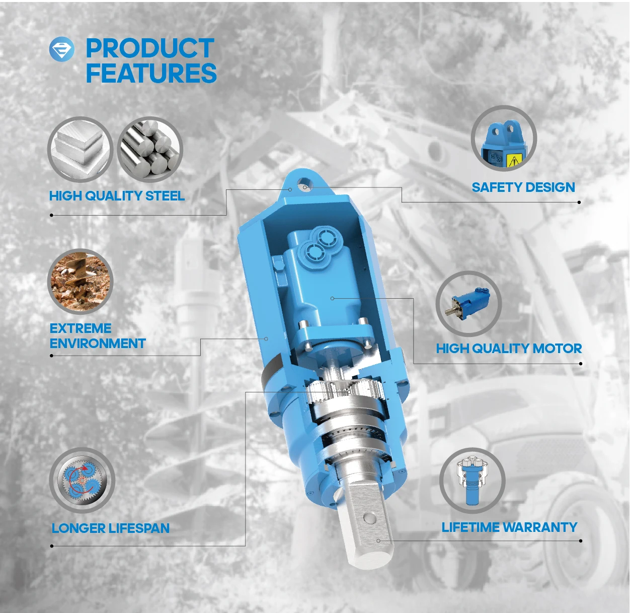 YA18000 Maximum Drilling Depth up to 12 Meters Spiral Type Landscape Construction Earth Drill for Construction Equipment factory